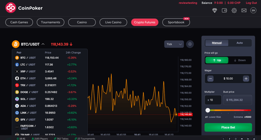 CoinFuturesの取引画面