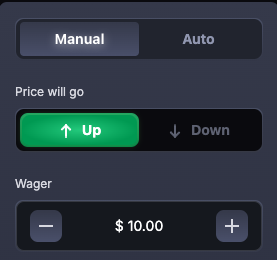 CoinFuturesのアップダウンやベッティングの画面