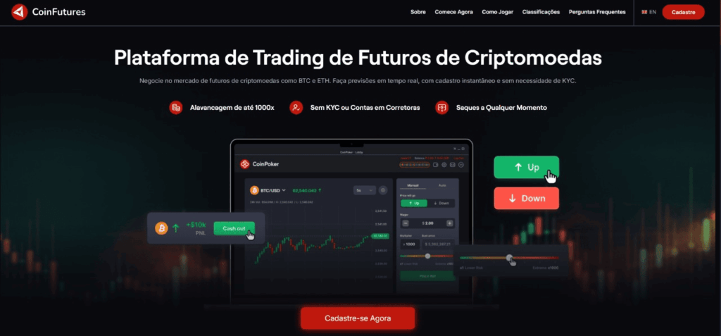Página inicial para operar futuros na CoinFutures